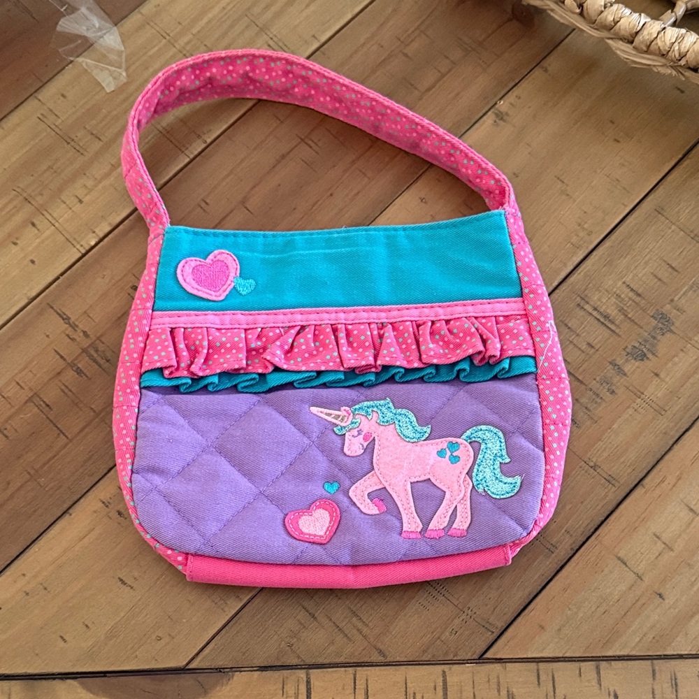 Girls Quilted Unicorn Shoulder Bag in Pink, Purple & Teal